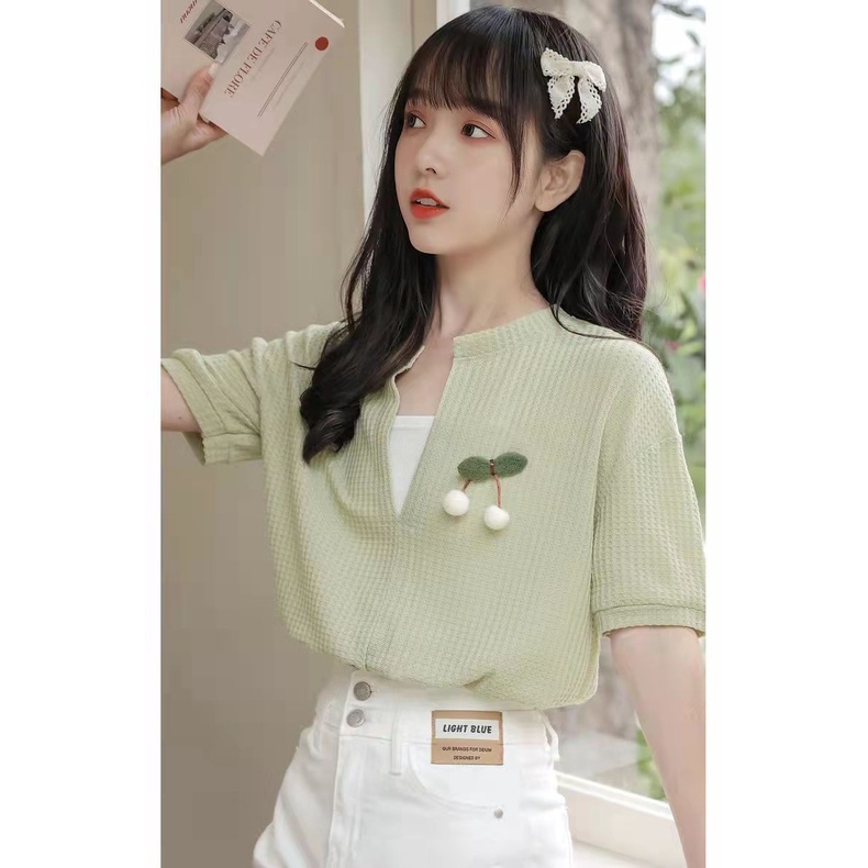 Áo Thun Ngắn Tay Giả Hai Lớp Phong Cách mori girl Mới Mùa Hè Cho Nữ