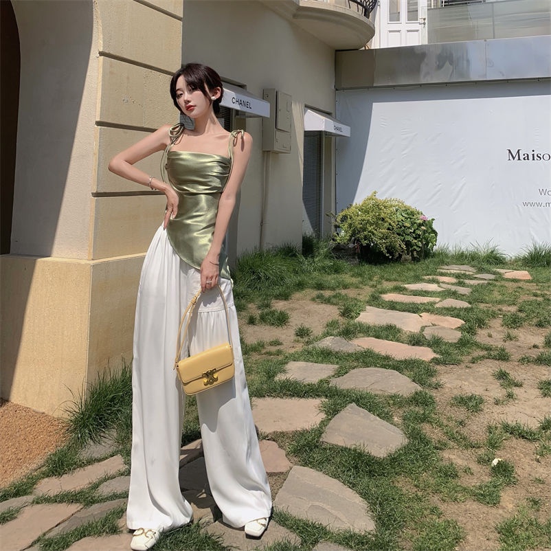 Milyfashion Áo Hai Dây Xếp Ly Ôm Dáng Bằng satin Cao Cấp Phong Cách desire Cho Nữ