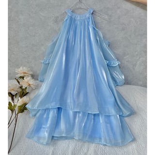 Váy tơ 2 tầng tiểu thư khoét vai 2 lớp babydoll freesize alohashop91