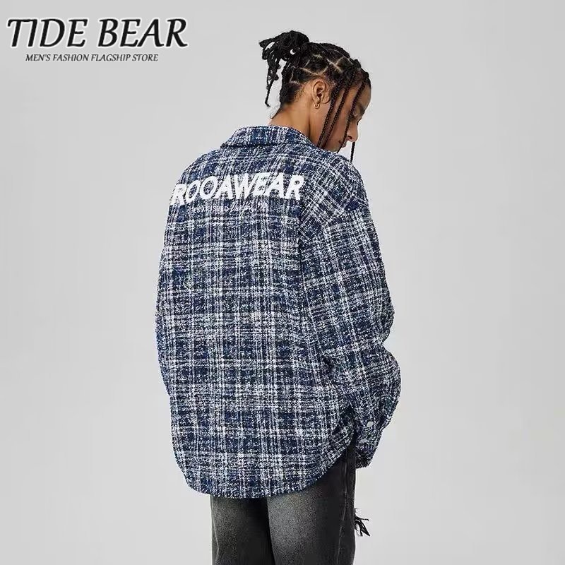 TIDE BEAR Áo Khoác Caro Dệt Cao Cấp Dáng Rộng Phong Cách Hàn Quốc Cho Nam