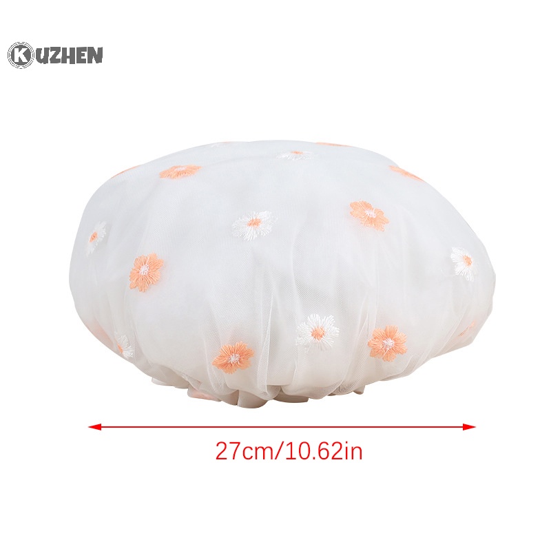 Mũ tắm KUZHEN hai lớp dày dặn thêu hoa chống nước và dầu cho phòng tắm/ spa