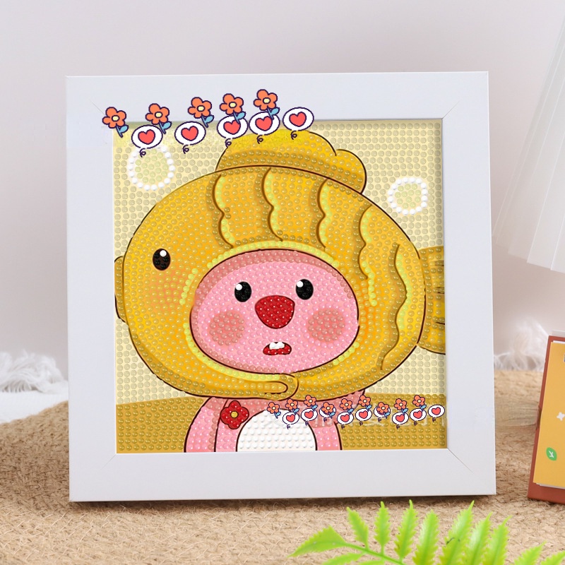 Loopy Bộ Tranh Đính Đá Tự Làm Họa Tiết Hoạt Hình Màu Hồng Dễ Thương Cho Bé + Khung ảnh