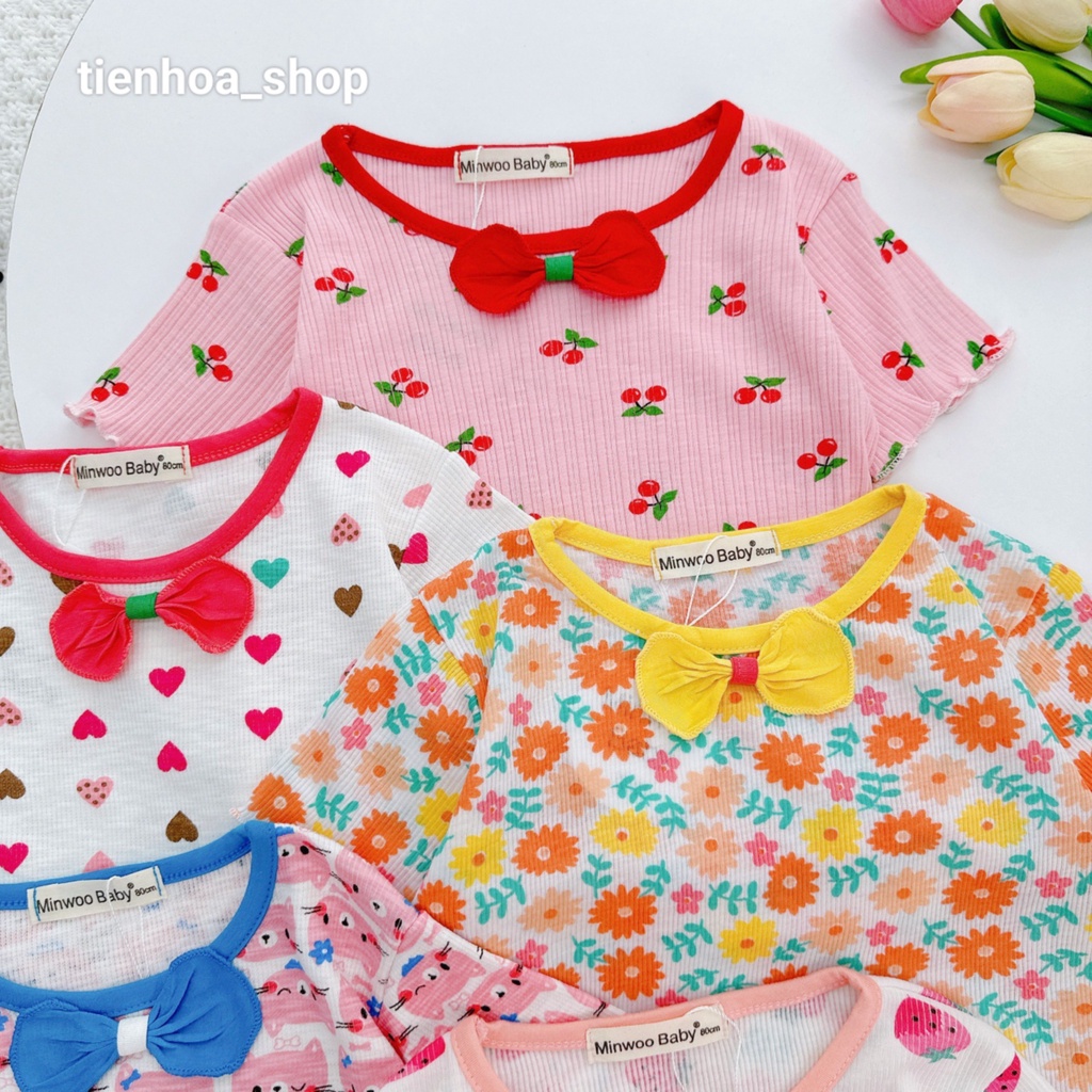 SET LỬNG ĐÍNH NƠ GÂN TĂM IN HOA CHO BÉ SIÊU XINH