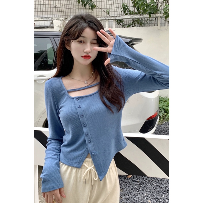 Junnovgal Áo Tay Dài Dáng Ôm Cài Khóa Thời Trang 2023 Gợi Cảm Dành Cho Bạn Nữ