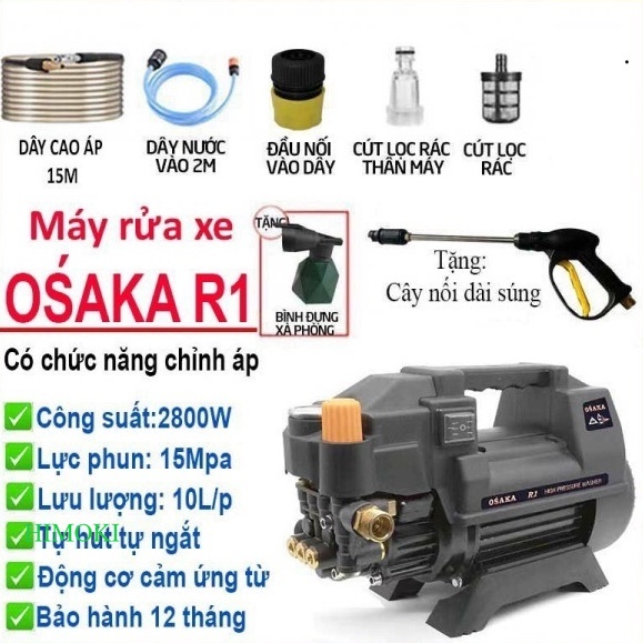 Máy xịt rửa xe chỉnh áp Osaka R1 2800W -/Tặng béc xịt rửa máy lạnh/ điều hòa/ CHÍNH HÃNG ĐL himoki