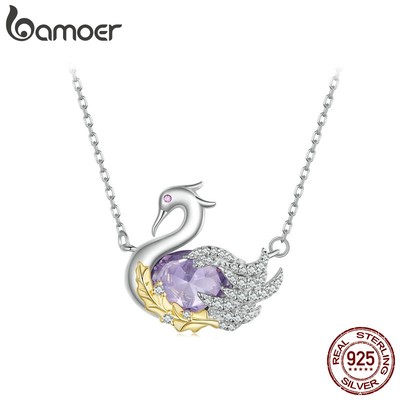 Bamoer Vòng cổ Bạc 925 Mặt Thiên Nga Đính Đá Sang Trọng