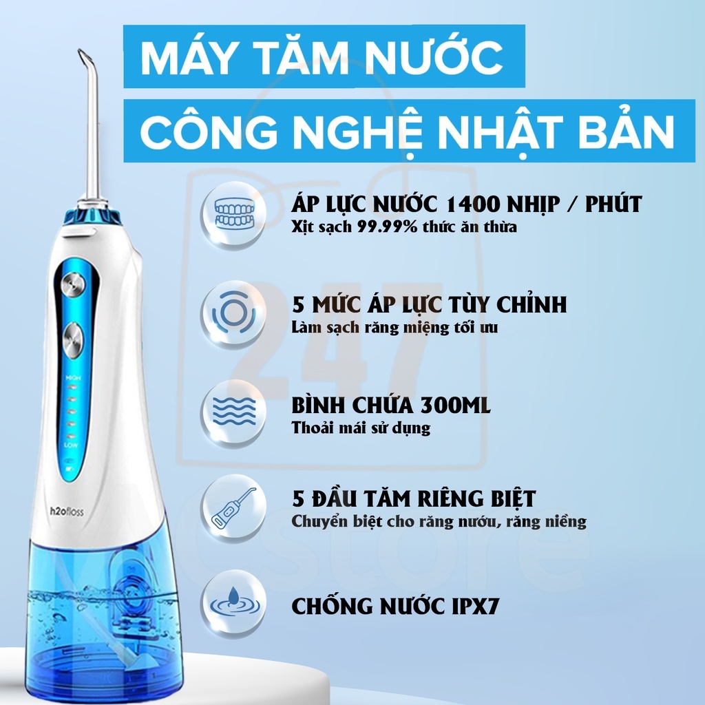 Máy tăm nước H2OFloss HF6 , HF-9P  Lỗi 1 đổi 1, Bảo hành đổi mới , có túi đựng .acstore247