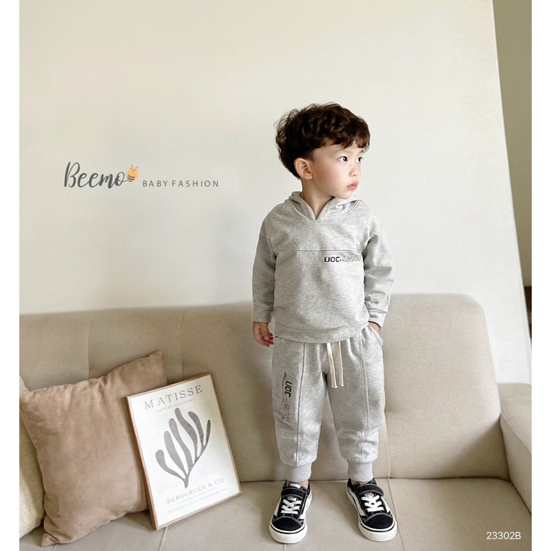 SET BỘ HOODIE NỈ DA CÁ IN CHỮ CHO BÉ