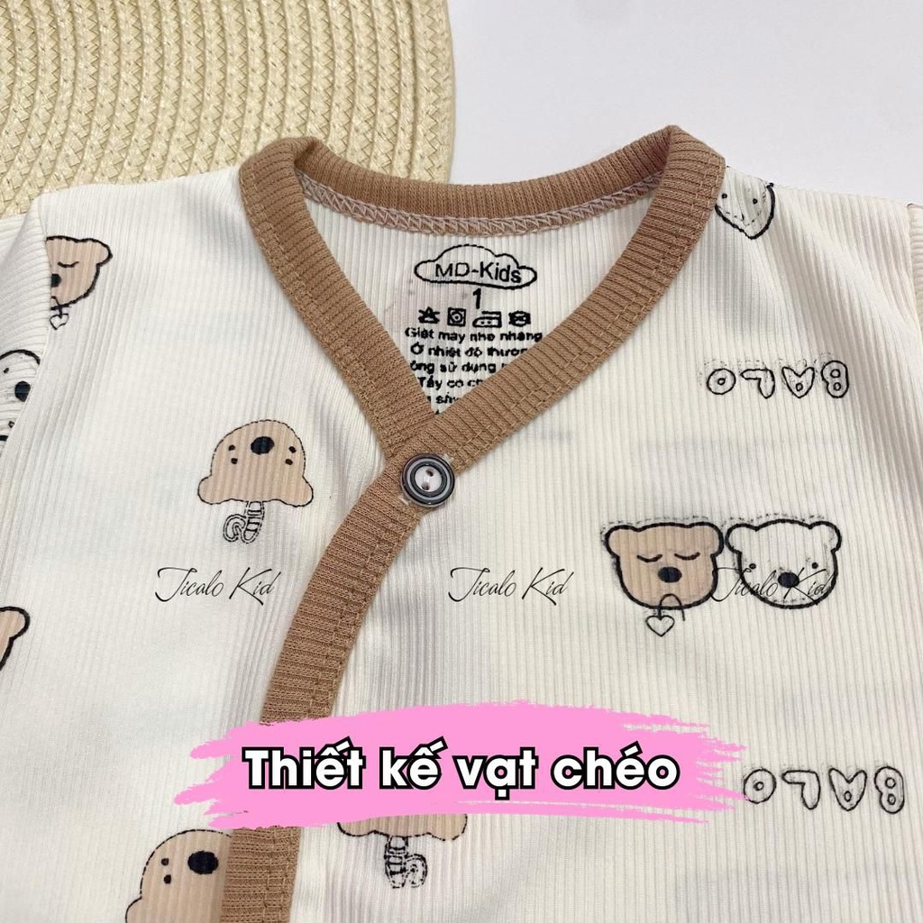 Combo 5 Áo Thu Đông Sơ Sinh - Chất Liệu Thun Tăm - Thiết Kế Vạt Chéo, Nền Kem Hoạ Tiết