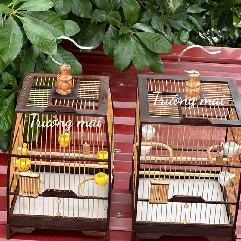 KHUNG LỒNG TỰ RÁP gỗ mun nan tre  cho chim Hút mật , ốc mít , khuyên thái đấu , vuông đấu kèm dầu bóng và keo
