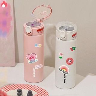 Bình Nước Giữ Nhiệt Hai Lớp Bằng Thép Không Gỉ,Kiểu ống hút 500ml, kiểu màu trơn đơn giản, 4 loại hoa văn thực vật RYVN