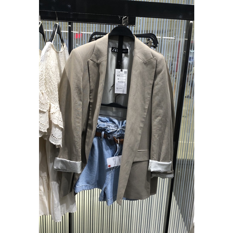 Zara Áo Khoác blazer Chất Liệu cotton Lanh Kẻ Sọc Thời Trang Mùa Thu Cho Nữ