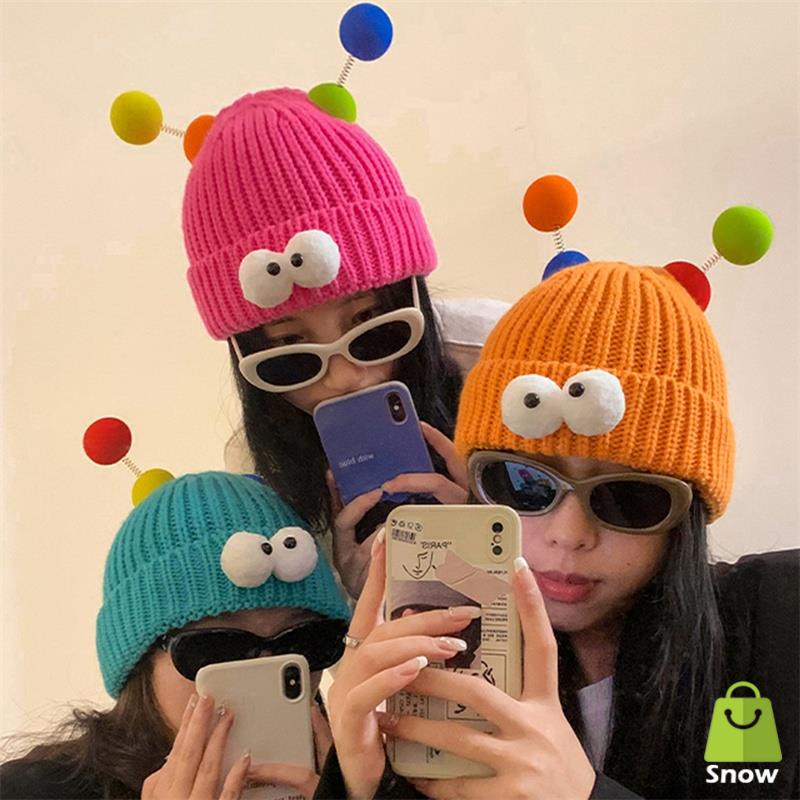Kira Mũ Len Dệt Kim Hình Quái Vật Mắt To Vui Nhộn Thời Trang Thu Đông Cho Cặp Đôi y2k