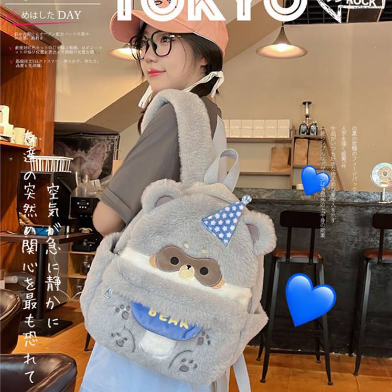 Gc6 Ba Lô Đi Học Cỡ Lớn Có Khóa Kéo Thiết Kế Hình Gấu Nâu Nhồi Bông Phong Cách lolita Dễ Thương