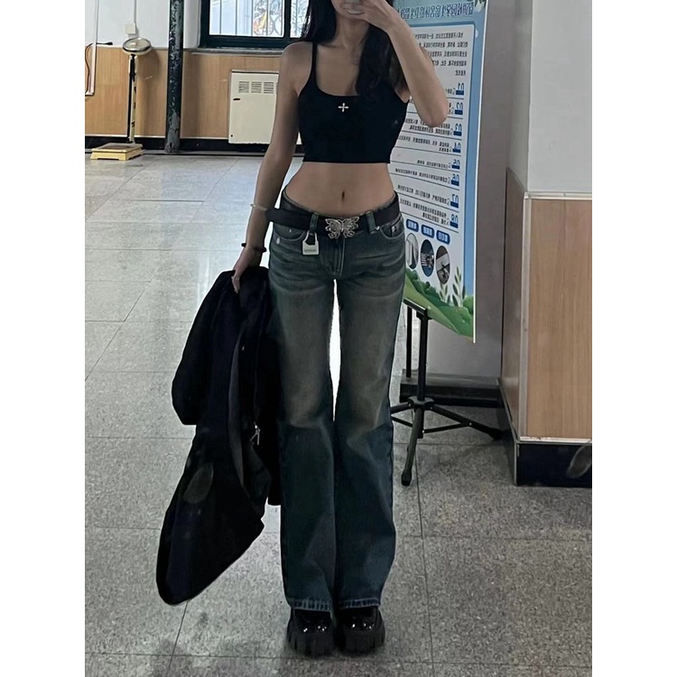 Tomorrow Quần Jean Ống Thẳng Eo Cao vintage Thời Trang Mùa Thu Cho Nữ wd0175