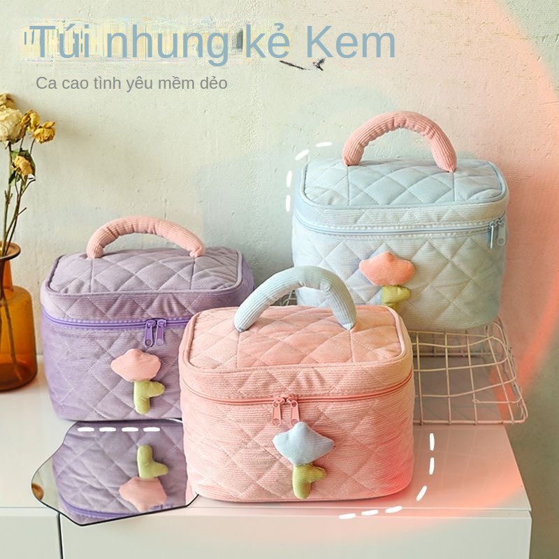 Mới Túi Đựng Đồ Trang Điểm Bằng Vải Nhung Kẻ Hình Hoa instagram Sức Chứa Lớn Tiện Dụng Cho Nữ