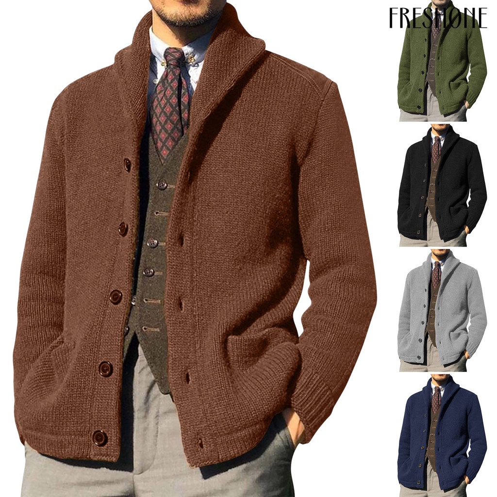 Áo Khoác cardigan Dệt Kim Dày Dặn Tay Dài Có Túi Màu Trơn Cài Nút Thời Trang Thu Đông Đường Phố Cho Nam