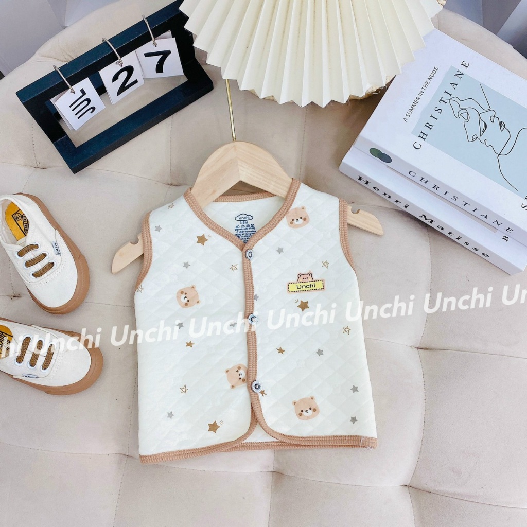 Áo GILE trần bông thiêu hình ô vuông UNCHI vải COTTON