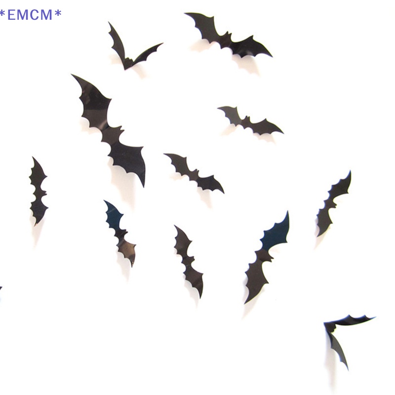 Bộ 12 Miếng Dán pvc Hình Dơi 3d Trang Trí halloween Mới
