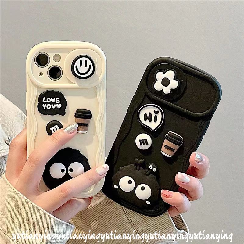 Hoạt Hình Ốp Điện Thoại Hình Búp Bê 3d Màu Đen / Cà Phê Có Nắp Trượt Bảo Vệ camera iphone xr xs x max 11 6 6s 7 8 plus 13 14 12 pro max