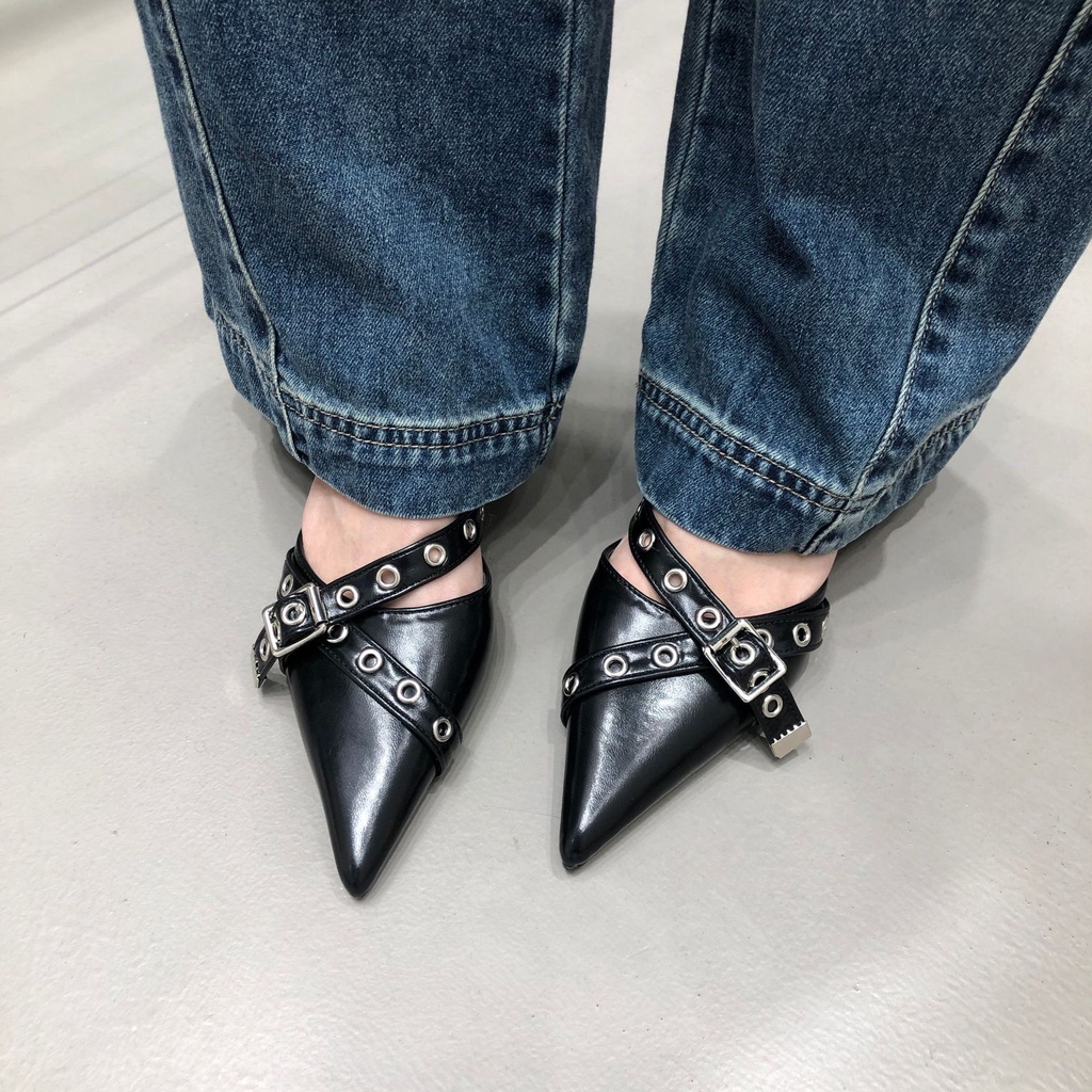Dép Cao Gót Phối Khóa Kim Loại Thời Trang 2023 Cho Nữ