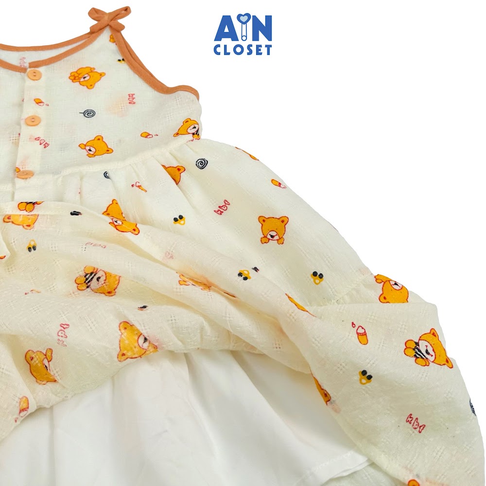 Đầm bé gái họa tiết Gấu Vàng cotton dệt - AICDBGCJPD5E - AIN Closet