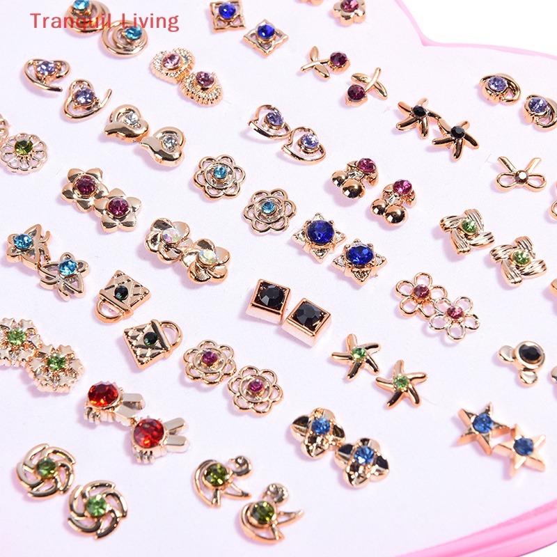 Set 36 Đôi Khuyên Tai Hình Hoa Đính Đá Thời Trang Cho Nữ