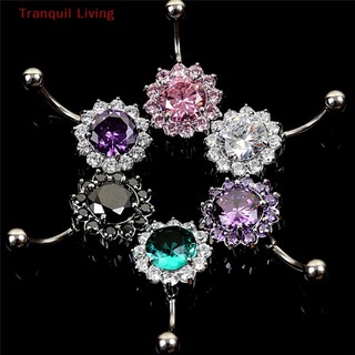 Khuyên Rốn Bằng Thép Không Gỉ [tranquil living] Đính Pha Lê Hình Hoa Cho Nữ