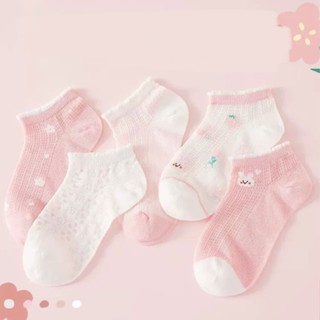 Tất cổ ngắn lưới mùa hè cho bé gái Set 5 Đôi thêu nhiều hình ngộ nghĩnh chất ren lưới