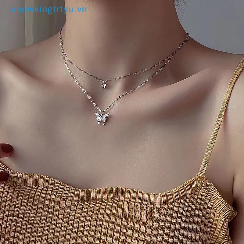 Vòng cổ Hai Lớp Hình Bướm Lấp Lánh Thời Trang Cho Nữ