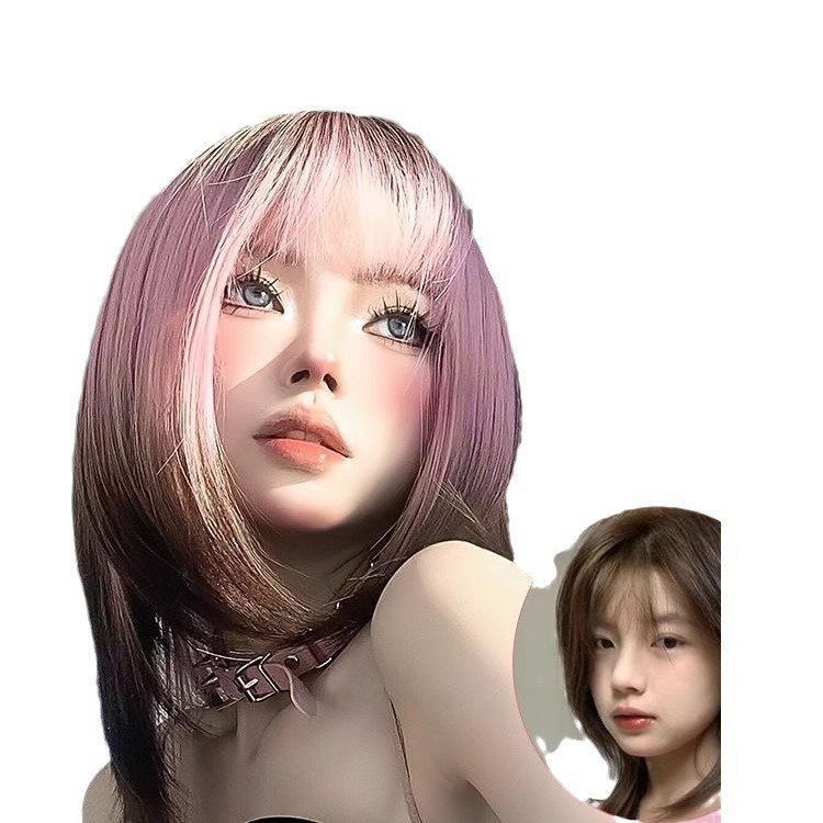 Bộ Tóc Giả Dài Trung Bình Nhuộm Màu Đen Hồng gradient Phong Cách Âu Mỹ Cho Nữ