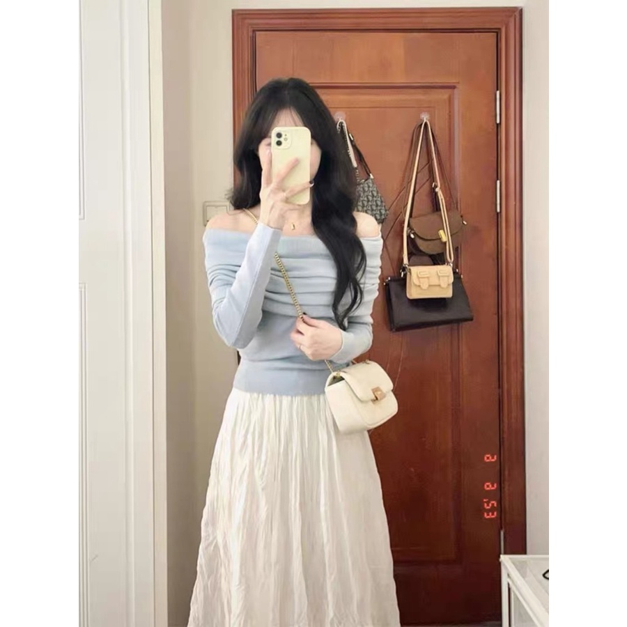 Áo Thun Đan Len Tay Dài Màu Trơn Thời Trang 2023 Cho Nữ