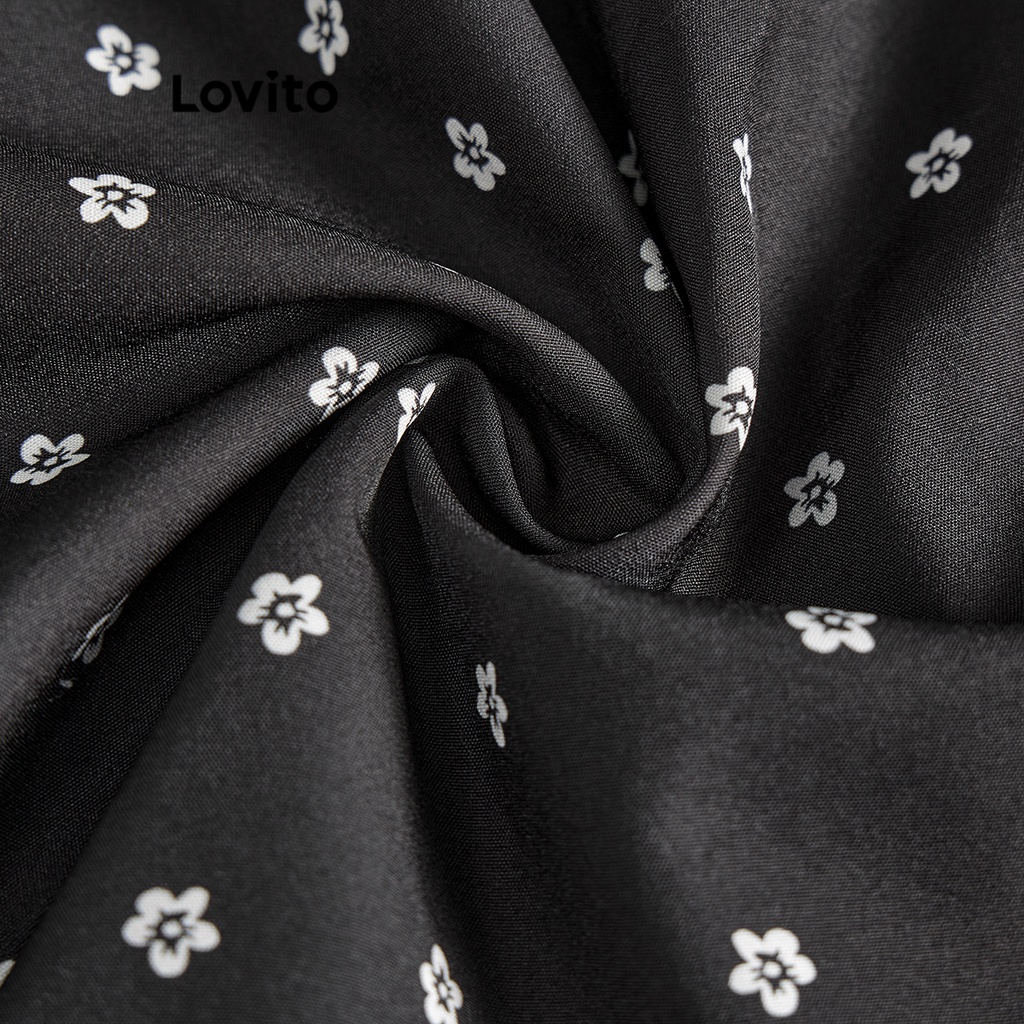 Lovito Đầm xòe lưng xếp ly họa tiết hoa Ditsy thông thường dành cho nữ L68ED147 (Đen)