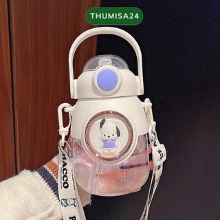 Bình nhựa uống nước tritan 820ml, Bình nước dễ thương có ống hút silicon tặng kèm sticker 3D