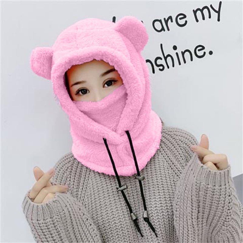 Mũ Trùm Đầu Kiêm Khăn Choàng Cổ Bằng cotton Nhung Giữ Ấm Chống Gió Thời Trang Thu Đông Cho Nữ