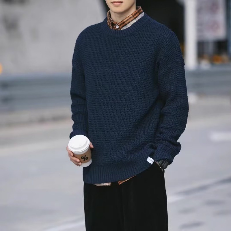 Áo Sweater Dệt Kim Tay Dài Dáng Rộng Màu Đen Phong Cách Hàn Quốc Cho Nam Giới size m-5xl