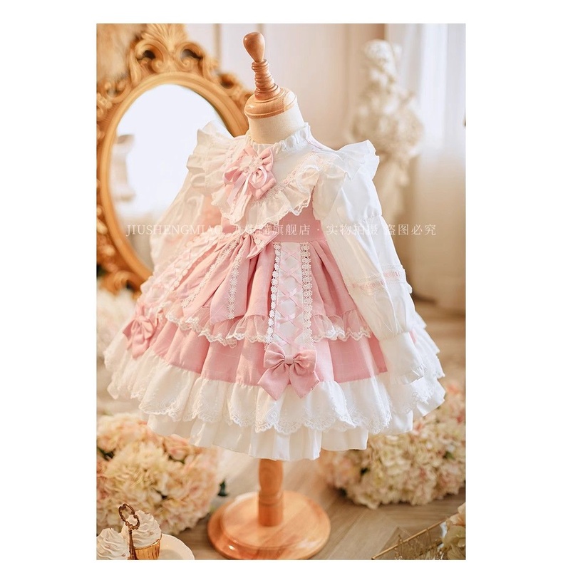 Đầm Công Chúa lolita Màu Hồng Dễ Thương Thời Trang Thu Đông Cho Bé Gái