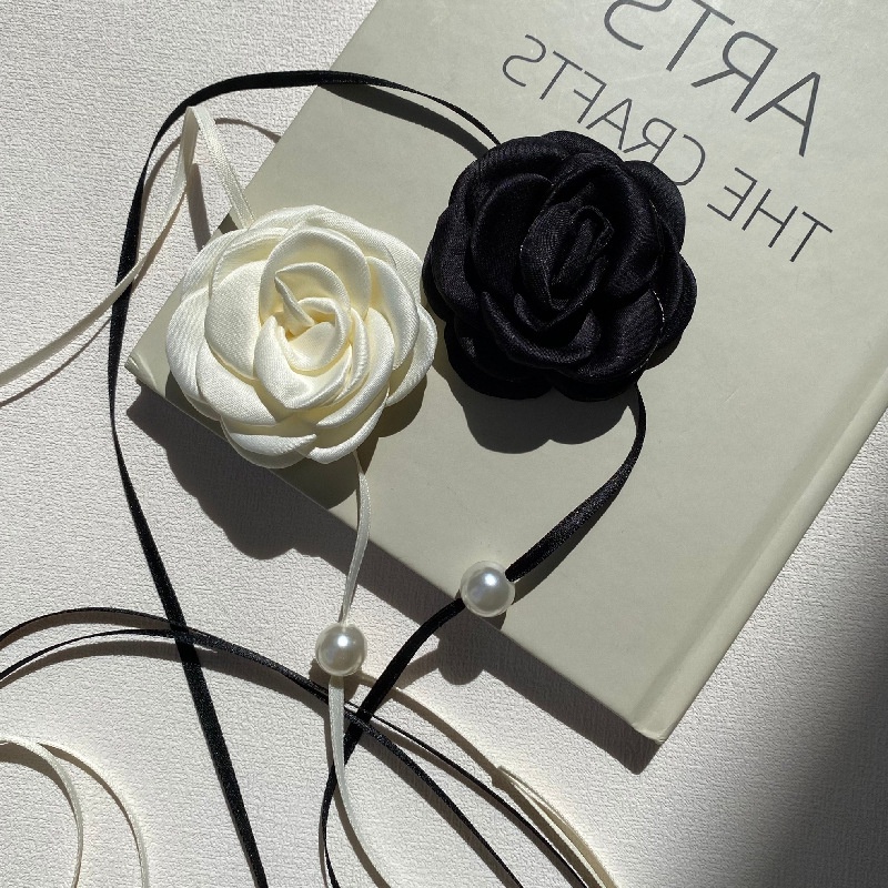 Mới Vòng cổ Ngọc Trai Mặt Hoa Thắt Dây Ruy Băng Thời Trang