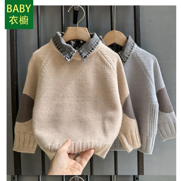 Áo sweater Giả Jean Dày Dặn Ấm Áp Thời Trang Mùa Đông 2023 Cho Bé Trai