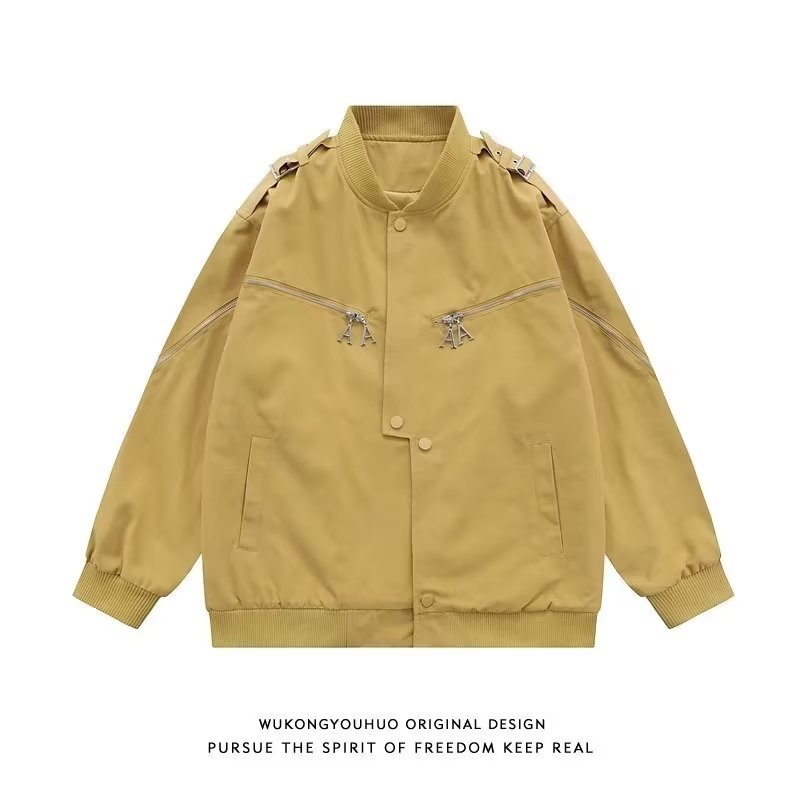 Eershenshi Áo Khoác Bóng Chày Vải Cao Cấp Phối Khóa Kéo Đơn Giản Đa Năng Hợp Thời Trang Cho Nam
