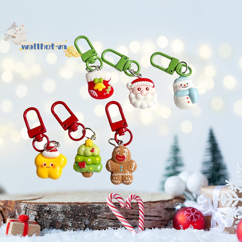 Wallhot > Móc Khóa Hình Búp Bê Gừng / Ông Già Noel / Cây Thông / Vớ Trang Trí Túi Xách