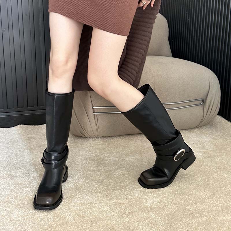 Giày Bốt Cao Bồi Mũi Vuông Đế Dày Buộc Dây Kiểu Cao Bồi Phương Tây Thời Trang 2023 Cho Nữ