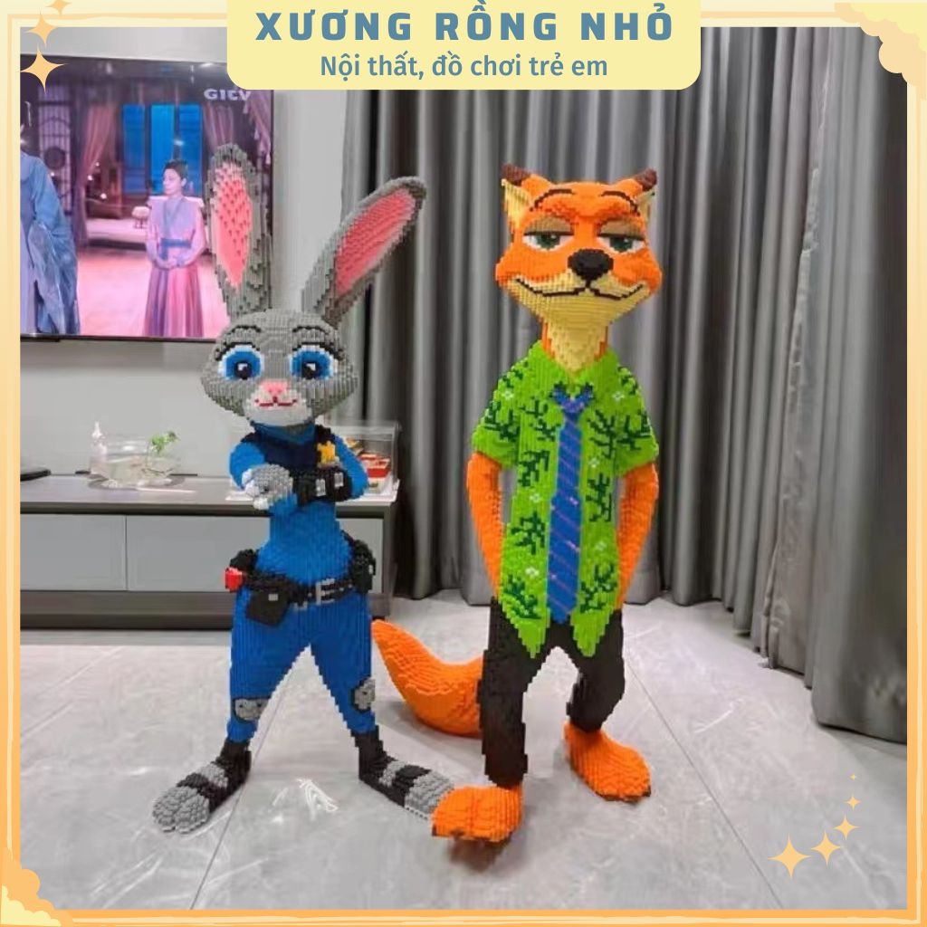 Lego cáo cảnh sát, thỏ cảnh sát 108cm tặng búa, lego cáo, thỏ 1m