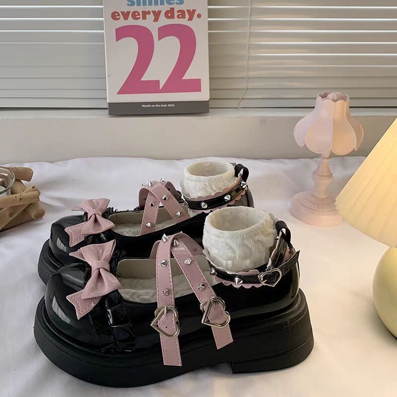 BẠCH LỘC ĐẠI NHÂN✨Mới Giày mary jane Da Đế Dày Mũi Tròn Phong Cách Nhật Bản Cho Nữ