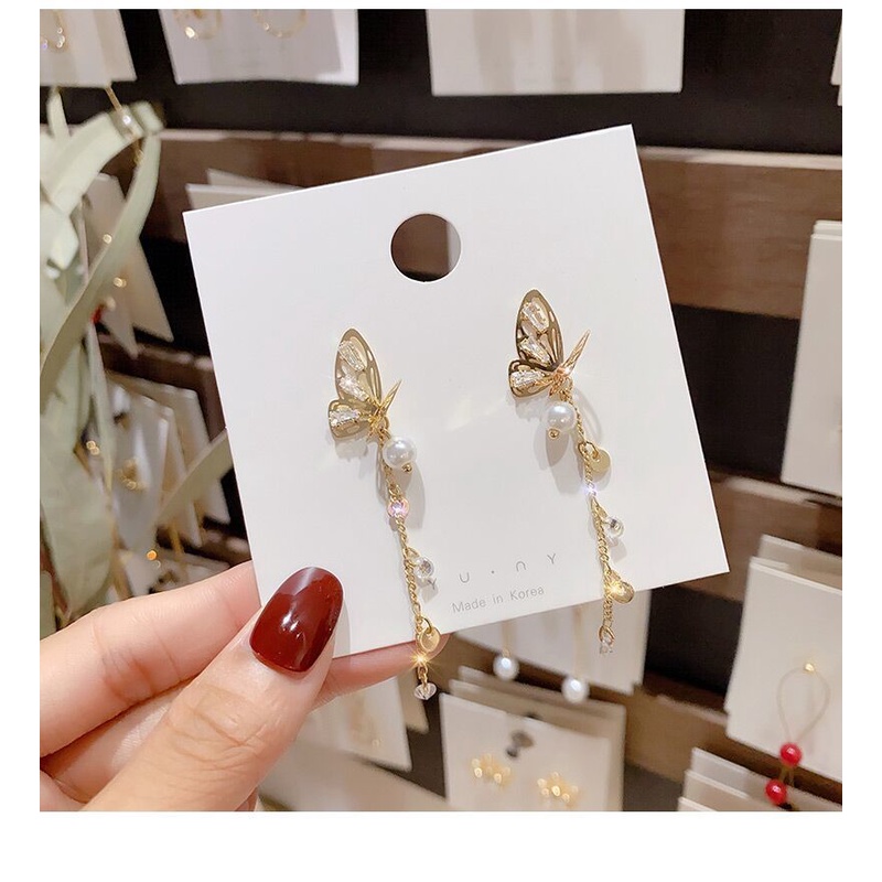 Bông Tai Dáng Dài Hình Bướm Đính Ngọc Trai Thời Trang Cao Cấp Cho Nữ