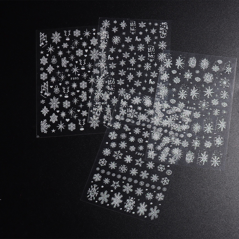 ✧Ready Stcok Nail Art Nhãn Dán Móng Tay Giáng Sinh 3d Fine Glitter Trắng Phong Cách Bông Tuyết Dính Dán Trang Trí Móng Tay Dụng Cụ Làm Móng Tay Cho Cửa Hàng Nail CAO HƠN