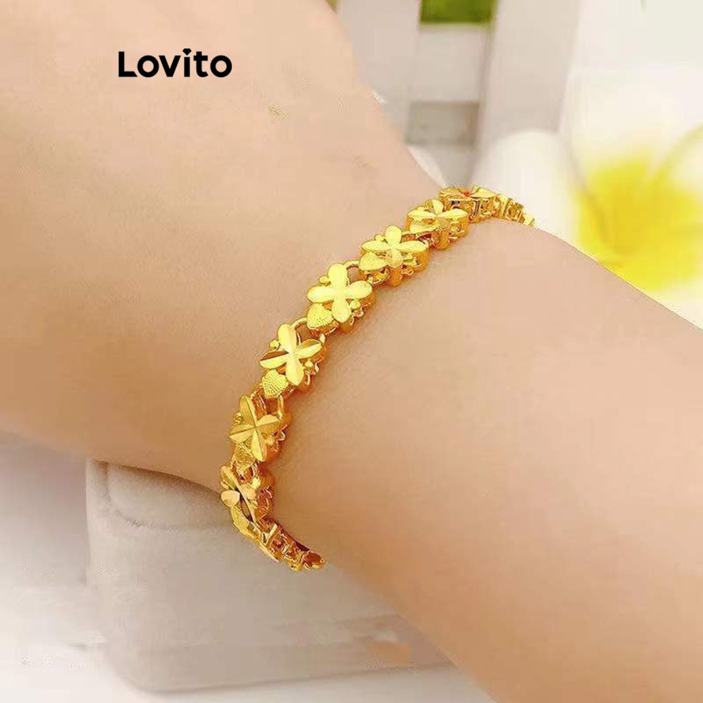 Vòng tay Lovito kim loại màu trơn thường ngày cho nữ LFA03161 (màu vàng)