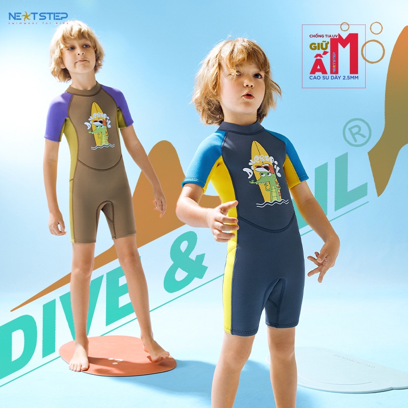 Đồ bơi giữ nhiệt cho bé trai DIVE AND SAIL chống nắng chống nước chất liệu cao su Neoprene dày 2.5mm giữ ấm chống tia UV
