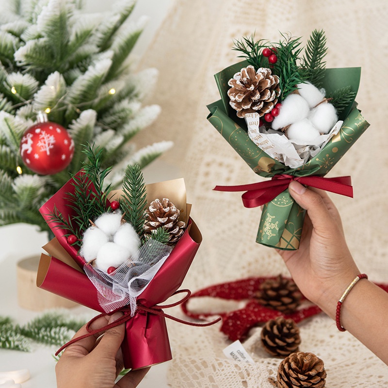Bó Hoa Khô Hình Nón Bằng cotton Dùng Làm Quà Tặng Giáng Sinh diy