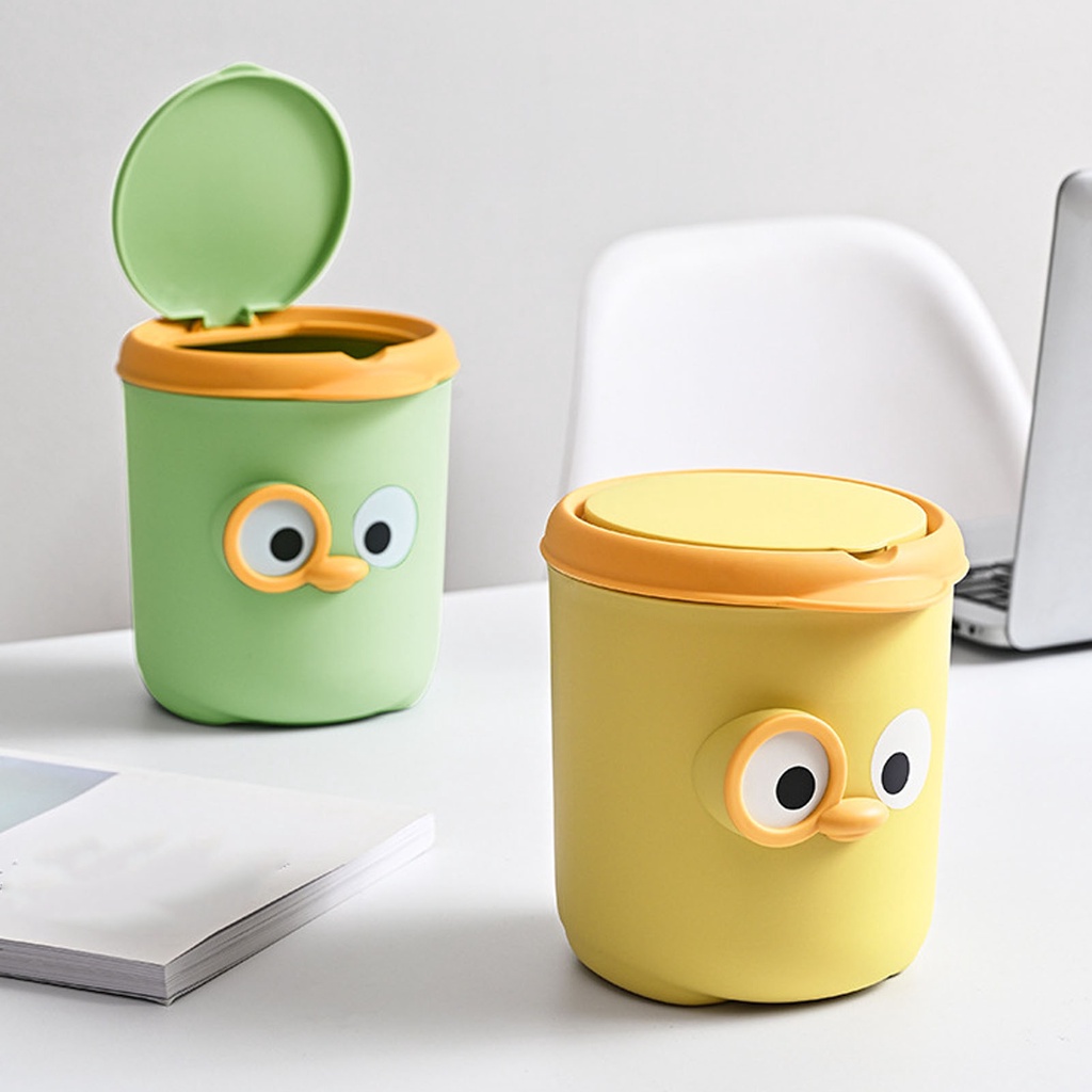 Thùng Rác Mini Có Nắp Thiết Kế Hoạt Hình Dễ Thương Nhựa Để Bàn Đậy Đầu Giường Văn Phòng